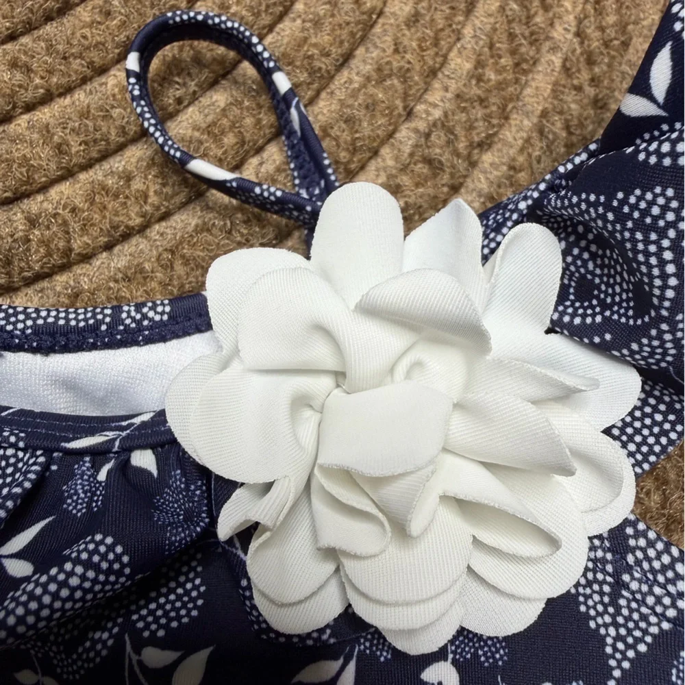 Janie and Jack Navy Floral Ruffle Bikini Swimsuit 18-24M Toddler Girl Retail $52